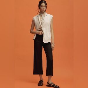 The Colette Cropped Wide-Leg Pants by Maeve Linen Edition black